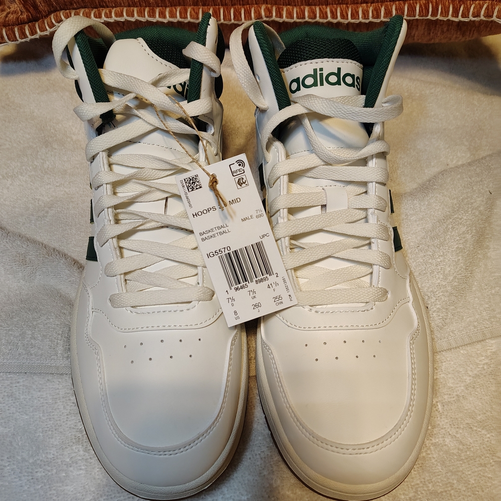Adidas Hoops Mid White and Green Shoes